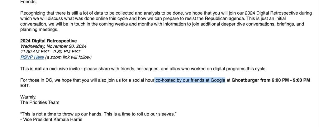 Google Hosts Party for Democratic Operatives Plotting To ‘Resist the Republican Agenda’