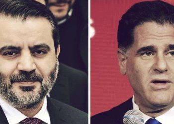 Syria's Foreign Minister Asaad Hassan al-Shaibani, Israeli Strategic Affairs Minister Ron Dermer