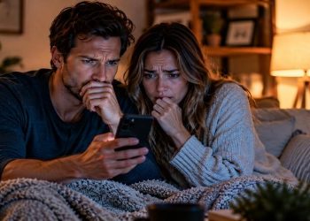 Worried Couple Reading Phone News